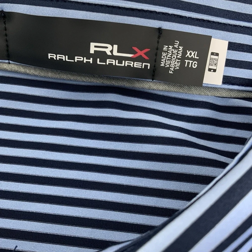RLX Ralph Lauren Polo Shirt Mens 2XL Blue Stripe Wyndham Championship Golf XXL